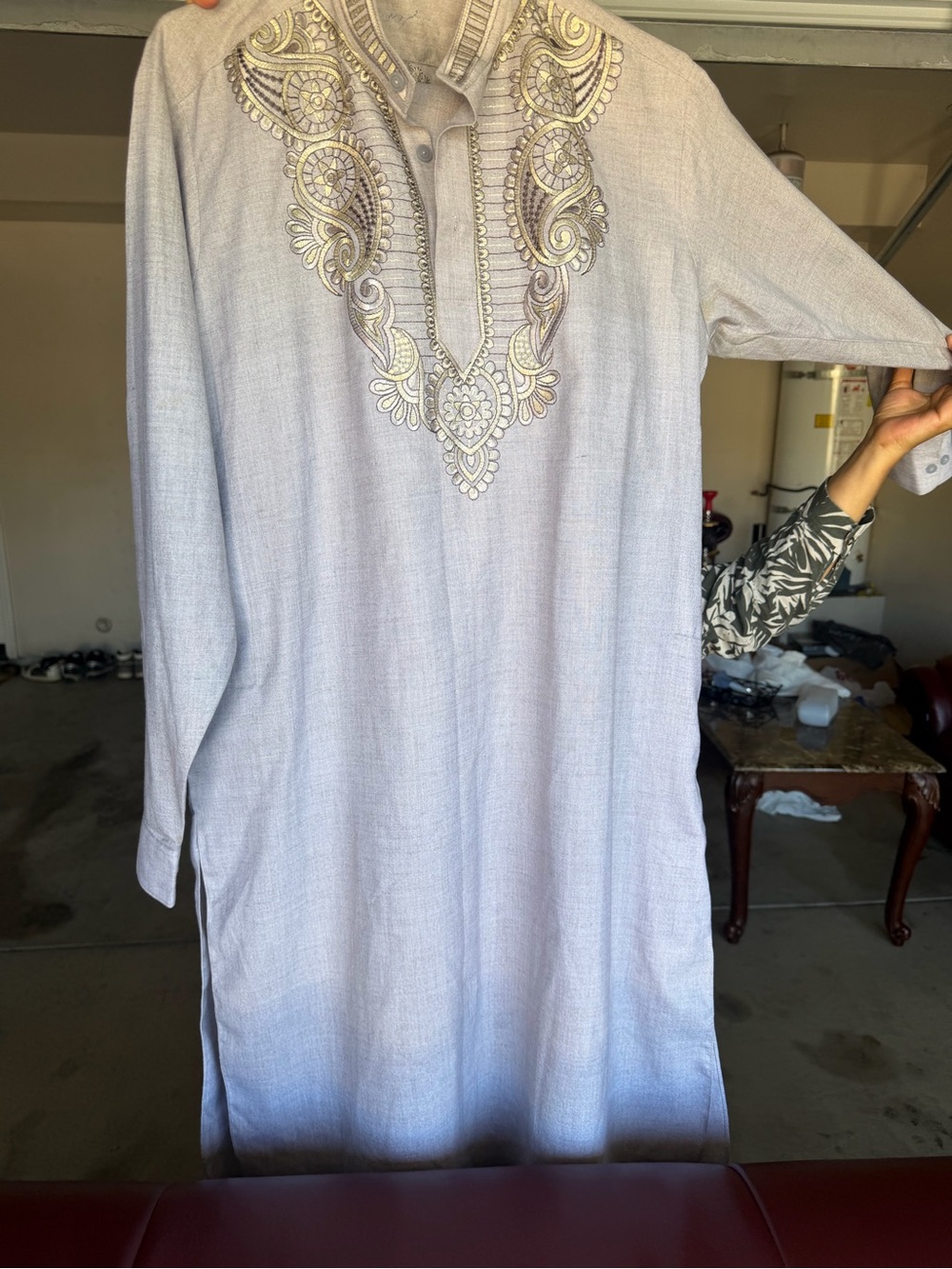 Traditional Embroidered Men’s Kurta - Light Gray